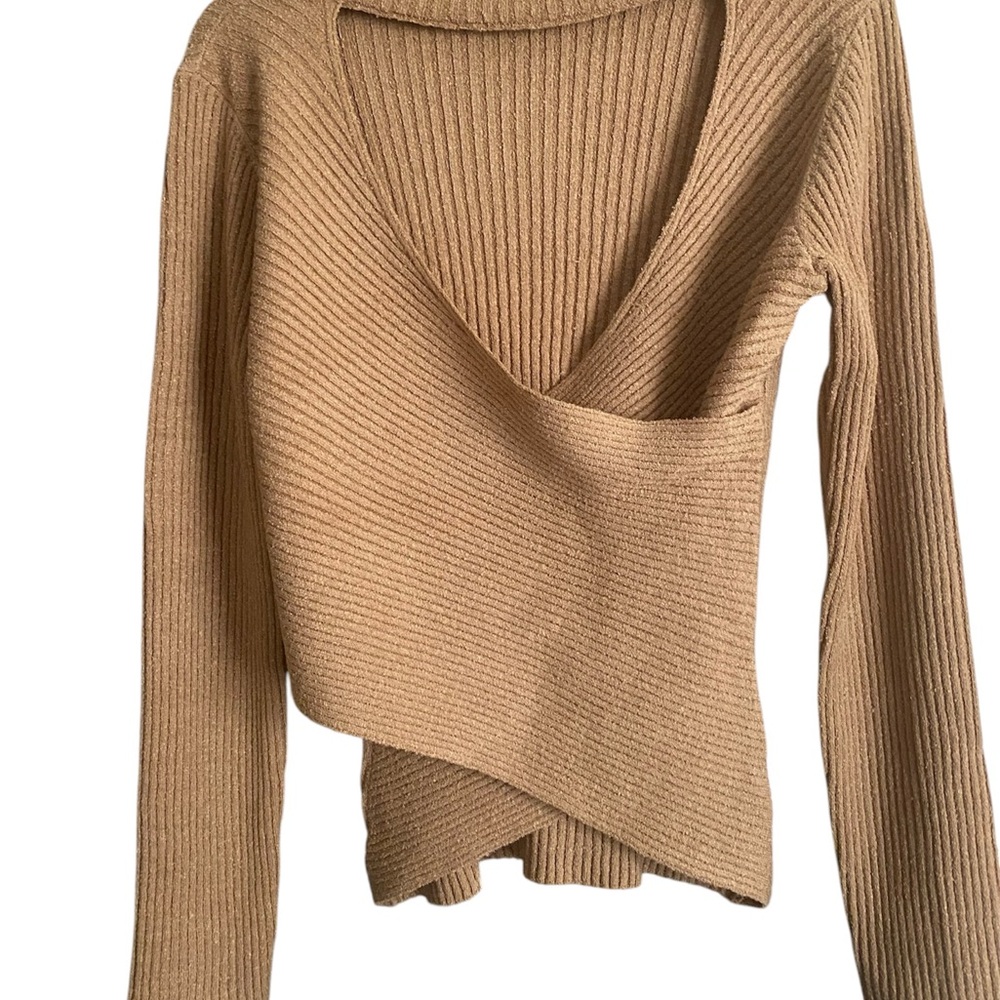 Astr the Label L Mock Neck Cross Front Sweater